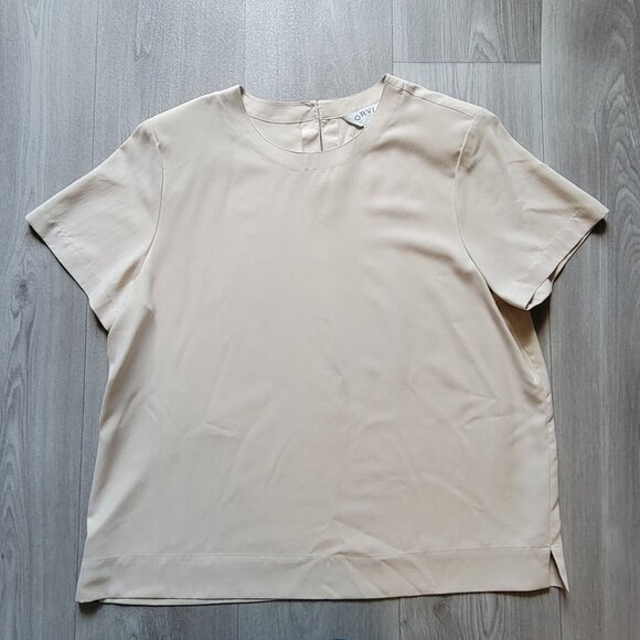 Orvis Womens Beige Silk Short Sleeve Top Size L - Picture 2 of 3